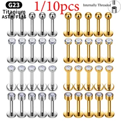 1/10 Uds G23 Piercing de titanio 16G hilo interno labio Labret pendientes CZ cartílago hélice Tragus nariz cuerpo Piericng joyería