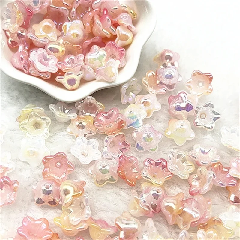 50pcs Gradient Bell Orchid Flower Acrylic Loose Beads for Jewelry Making DIY Hairpin Earrings Bracelet Accessories