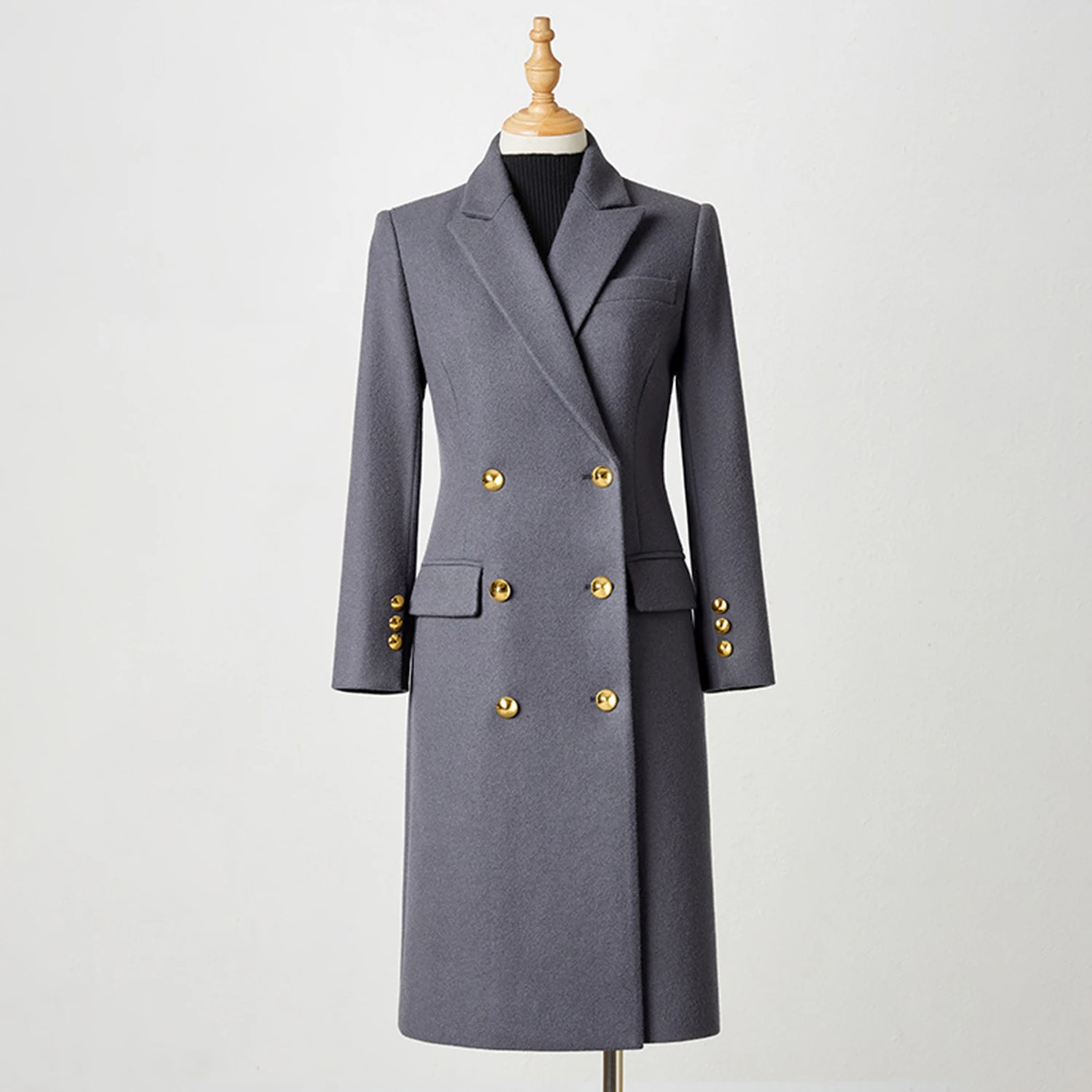 

Элегантный серый женский пиджак Allingentle: удлиненный двубортный жакет для повседневного офисного образа, возможность индивидуального пошива