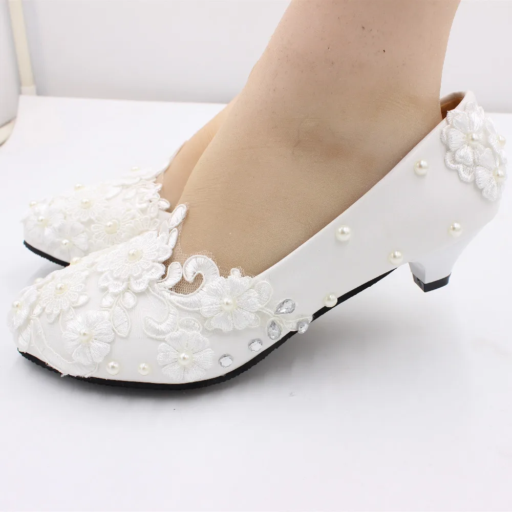 Lace rhinestones decorated low-heel wedding shoes White bridal shoes large size bridesmaid shoes new ladies shoes BH2205