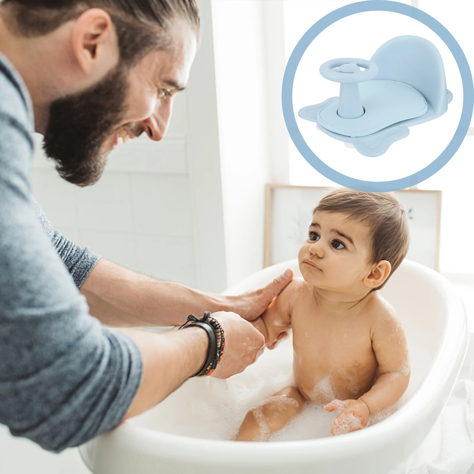 

Baby Bath Seat Shower Chair High Backrest Armrest Non-Slip Suction Cup Baby Shower Stool Safe for Kids Bath Seat