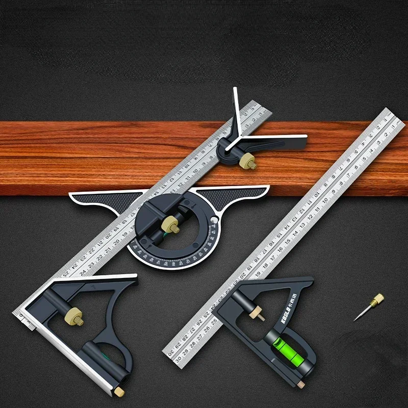 3 In 1 Square Angle Ruler Set Engineer Adjustable Combination Spirit Level Ruler Combination Protractor Measuring Tool Set 300mm