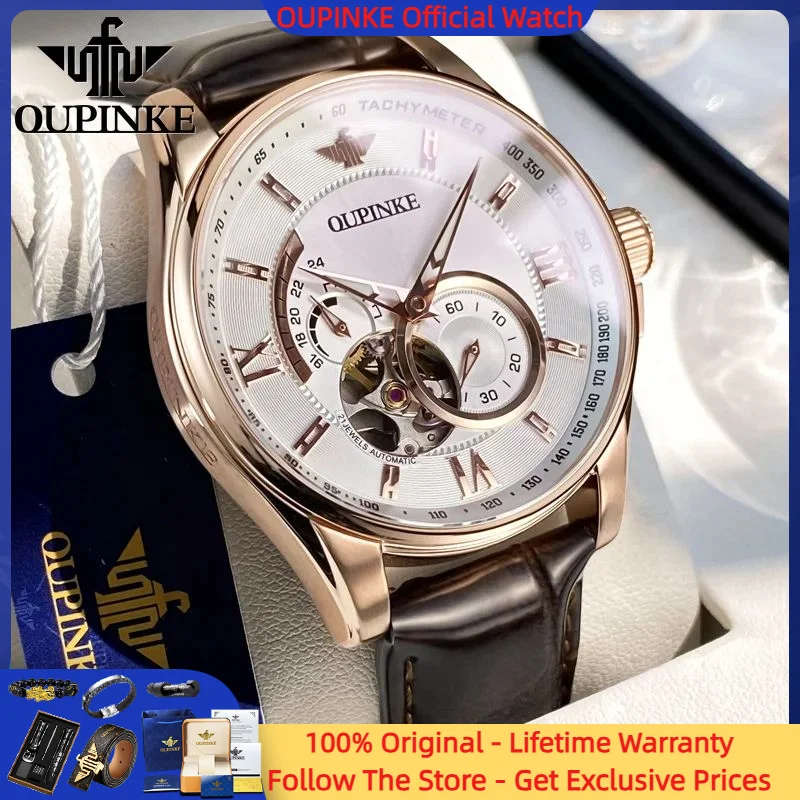 

OUPINKE 3222 Men Watch Top Brand Automatic Mechanical Men Watch Fashion Leather Waterproof Skeleton Watch Relogio Masculino