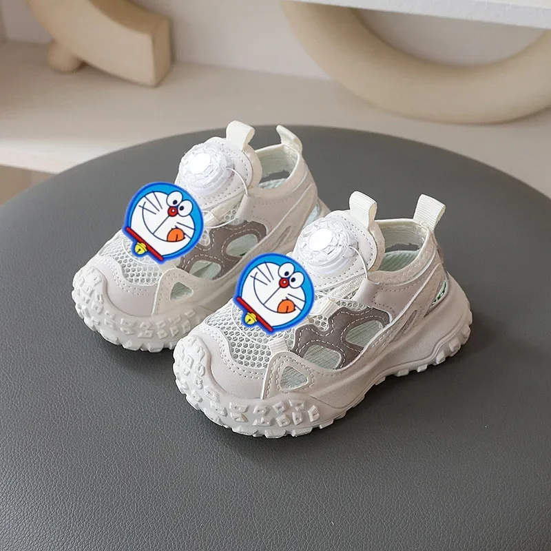 

Сандалии Doraemon, кроссовки для мальчиков и девочек, детские весенне-летние сетчатые кроссовки, повседневная обувь с поворотными кнопками