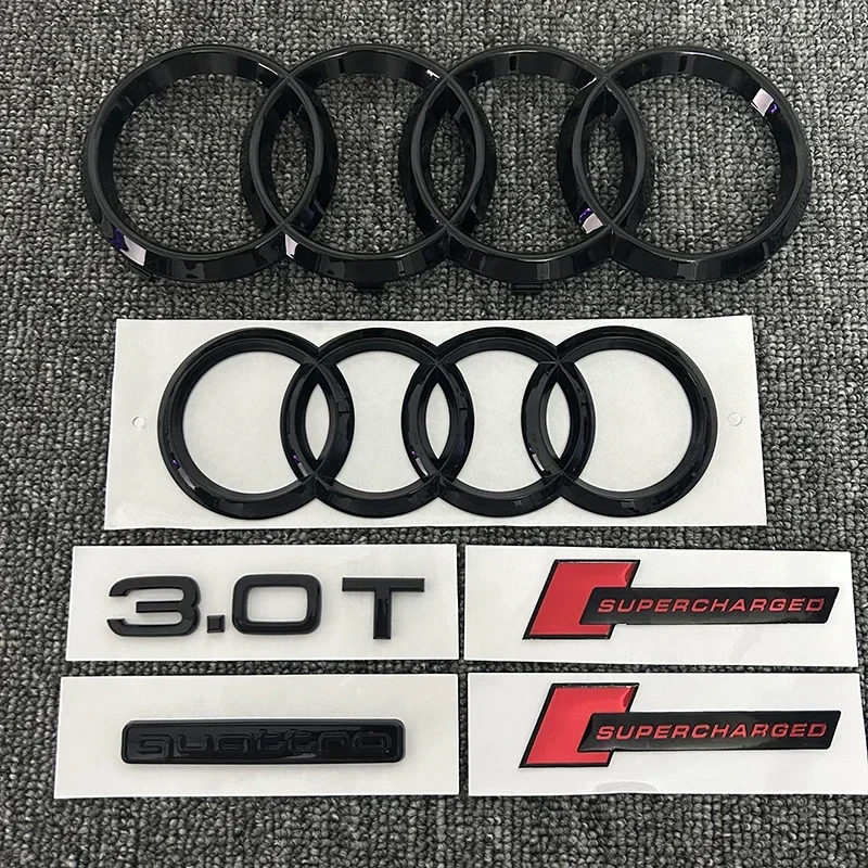 AUDI A7 2012-2018 4Ring logo ABS Black Car Hood Front Grill Rear Trunk Sticker A7 Sticker Quarrto  3.0T  supercharged Emblem