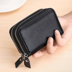 더블 지퍼 신용카드 홀더 지갑, 정품 가죽 RFID 차단 클러치 지갑, 지퍼 키 동전, 작은 변경 카드 가방, 패션