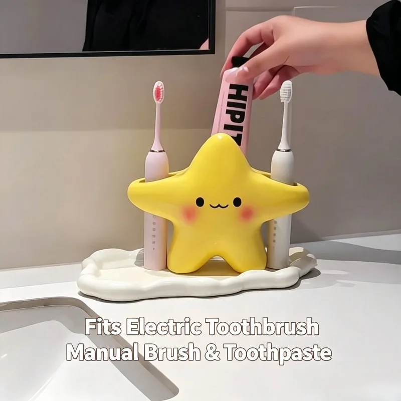 Star Shape Toothbrush Holder Household Bathroom Toothpaste Storage Cup Manual Electric Toothbrush Base Plastic Organizer Tray