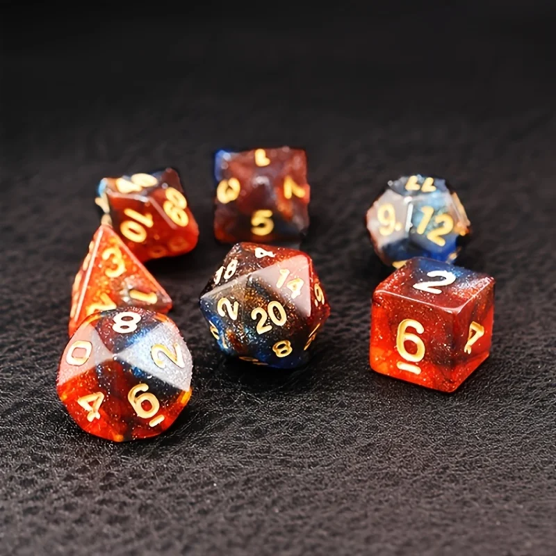7pcs Dark Blue And Orange Starry Sky Dice, Table Games Dice Set, Perfect Gift for Birthday And Halloween Thanksgiving Christmas