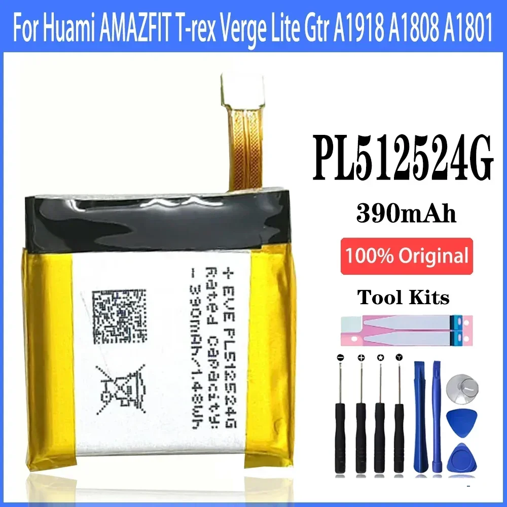 

Original 390mAh PL512524G PL502524V Battery For Huami Amazfit Tyrannosaurus T-rex Pro Verge Lite A1918 A1801 GTR A1808 Batterie