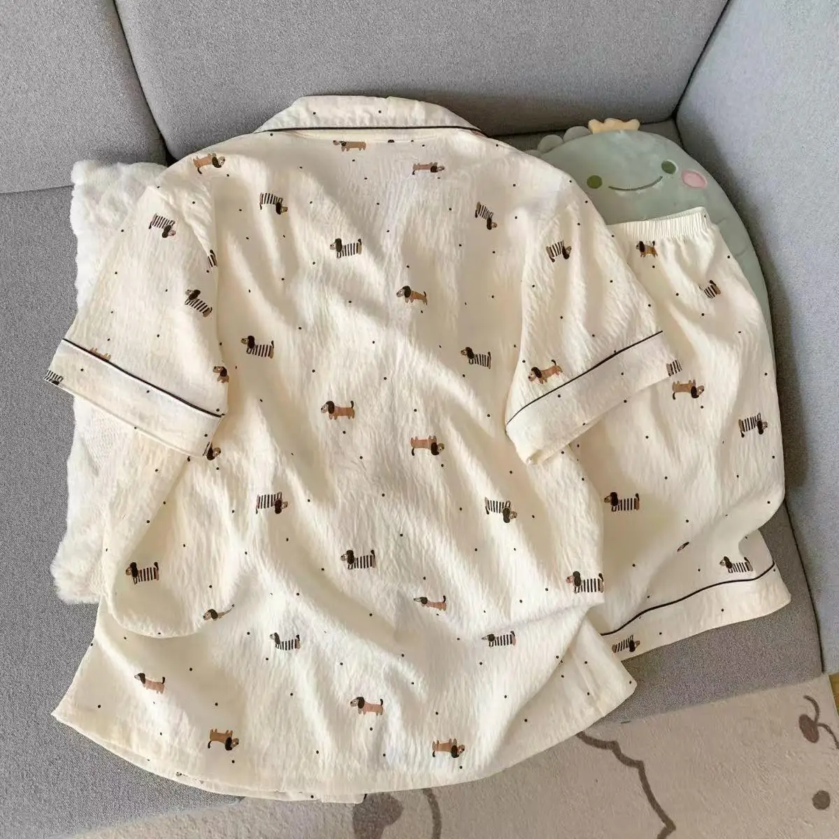 High Quality Summer Dog Print Pajamas for Women Comfortable Outerwear Loungewear Student Soft Casual Sleepwear Homewear