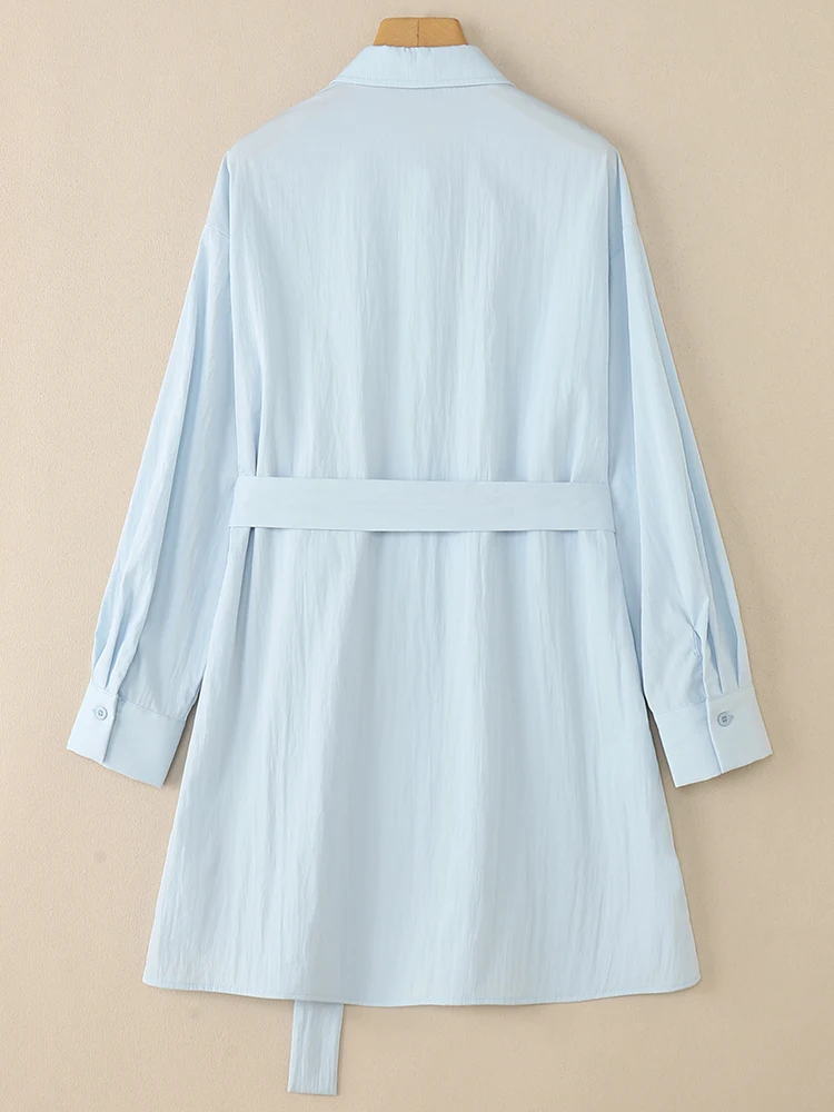 VONDA Sukienka koszulowa z długim rękawem, damska, elegancka, jesień 2025, modna, codzienna mini sukienka letnia, zapinana na guziki, z paskiem.