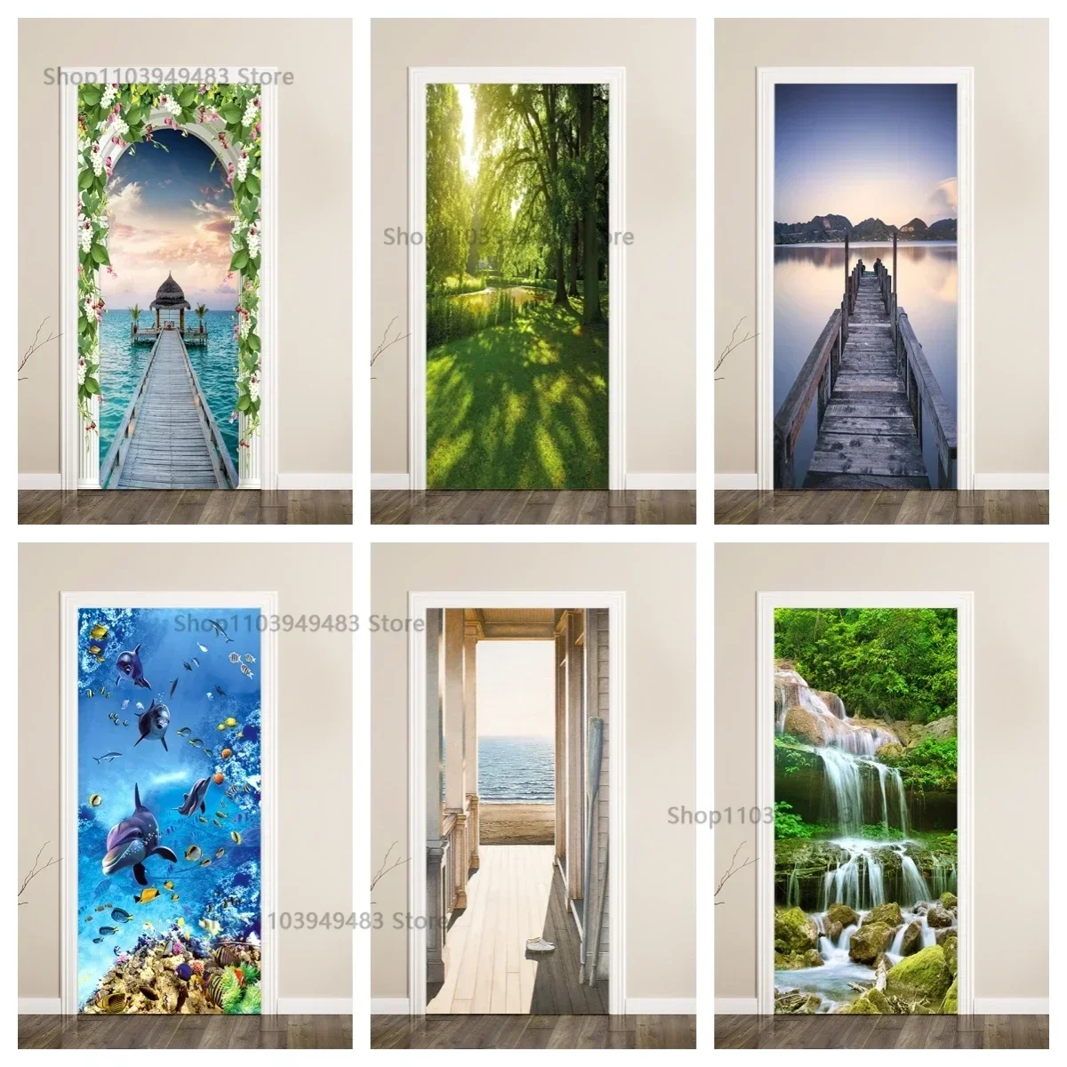 Beach Waterfall Natural Scenery Waterproof Self-adhesive Poster Renovation Doors Sticker for Wall Decals Home Decor Wallpaper