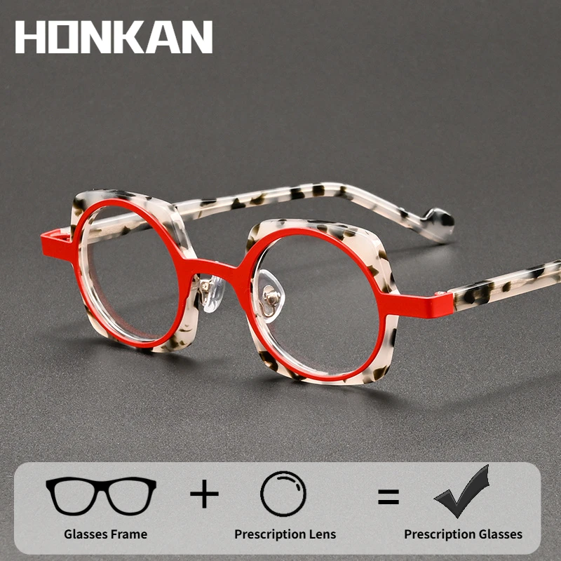

HONKAN Round Square Composite Splicing Acetate Glasses Frame Fashion Optical Eyeglasses Men Reading Glasses Presciption Women
