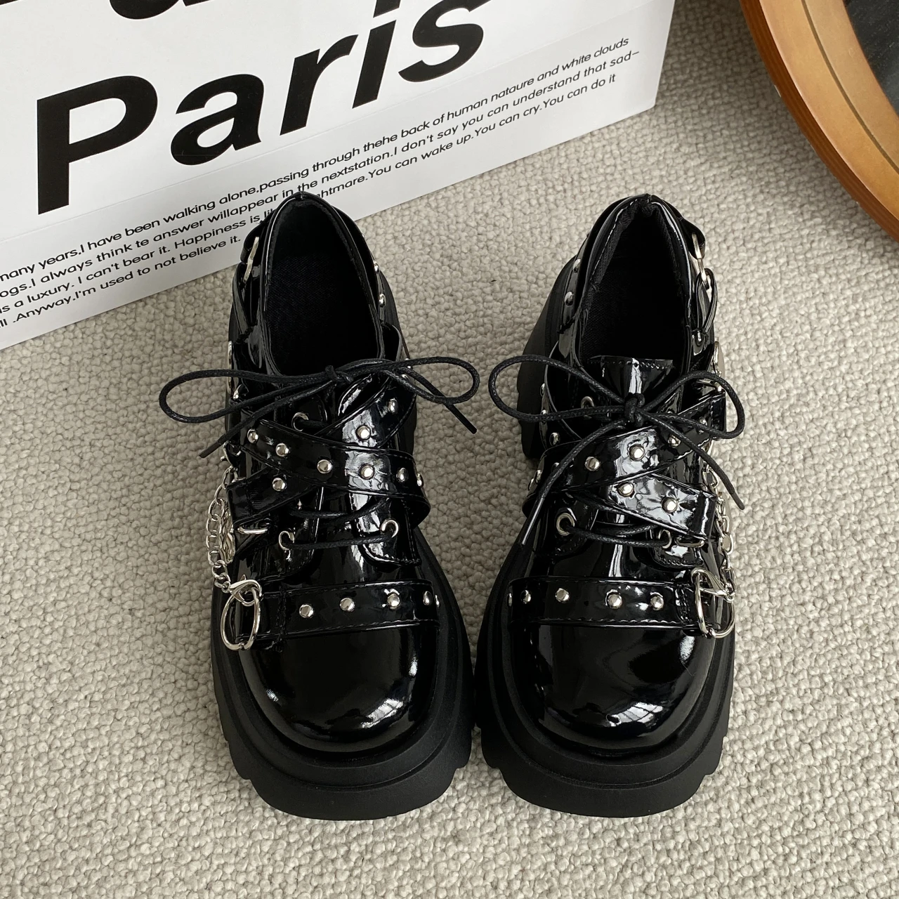 

Lacquer Skin Spicy Girl Thick Sole Gothic Lolita Girl Punk Love Japanese Jk Uniform Leather Shoes Stage Performance Shoes