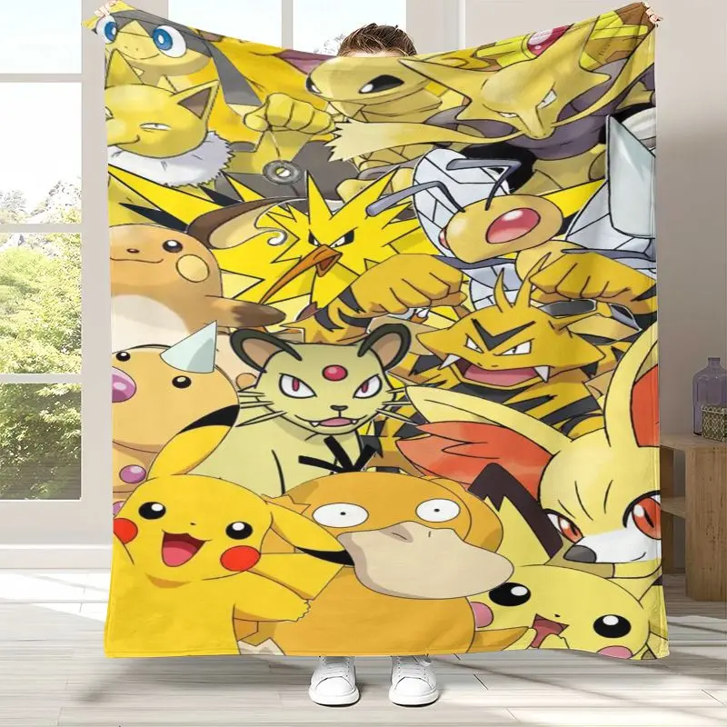 3D Cartoon P-Pokemon Characters Soft Flannel Throw Blanket,Cozy Warm Blanket for Bed,Sofa,Living Room,Picnic,Camping,Home Decor