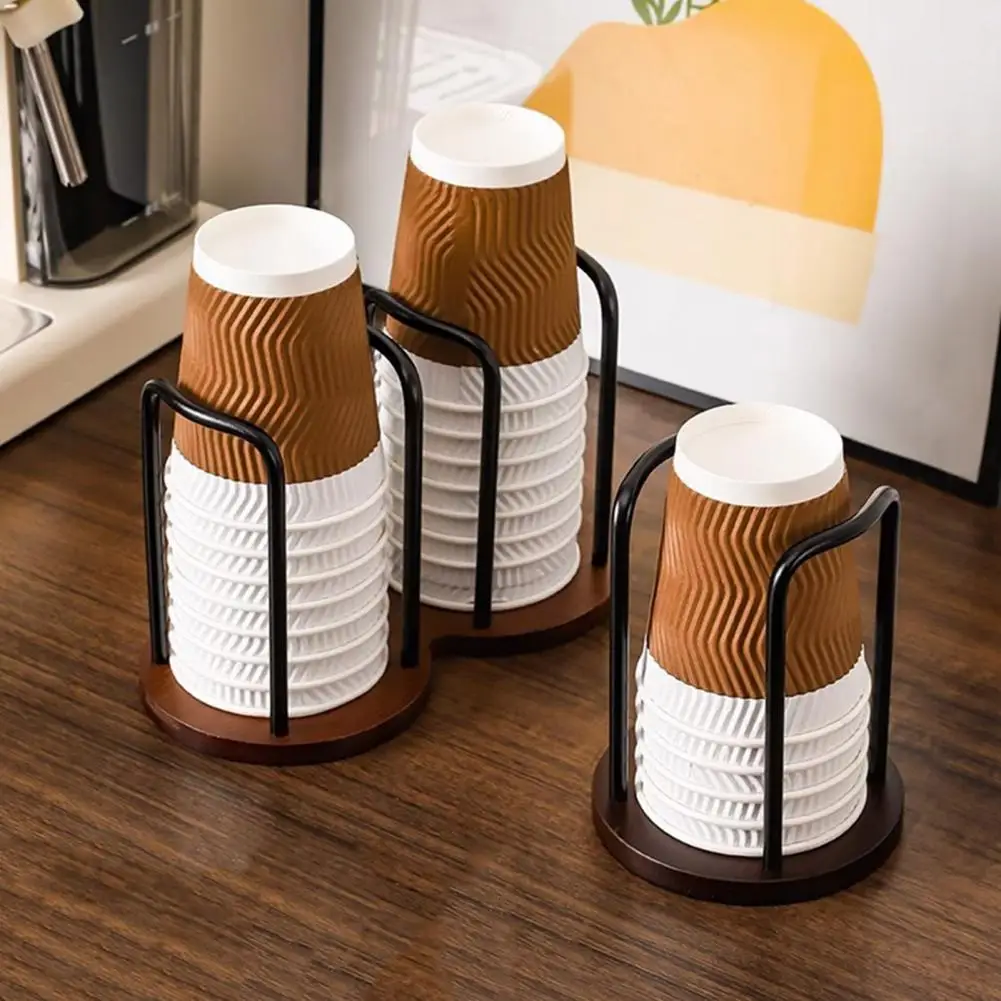 

Sturdy Metal Cup Organizer Plastic Wood Cup Rack Durable Disposable Cup Holder for Home Office Restaurant Single/double Rack