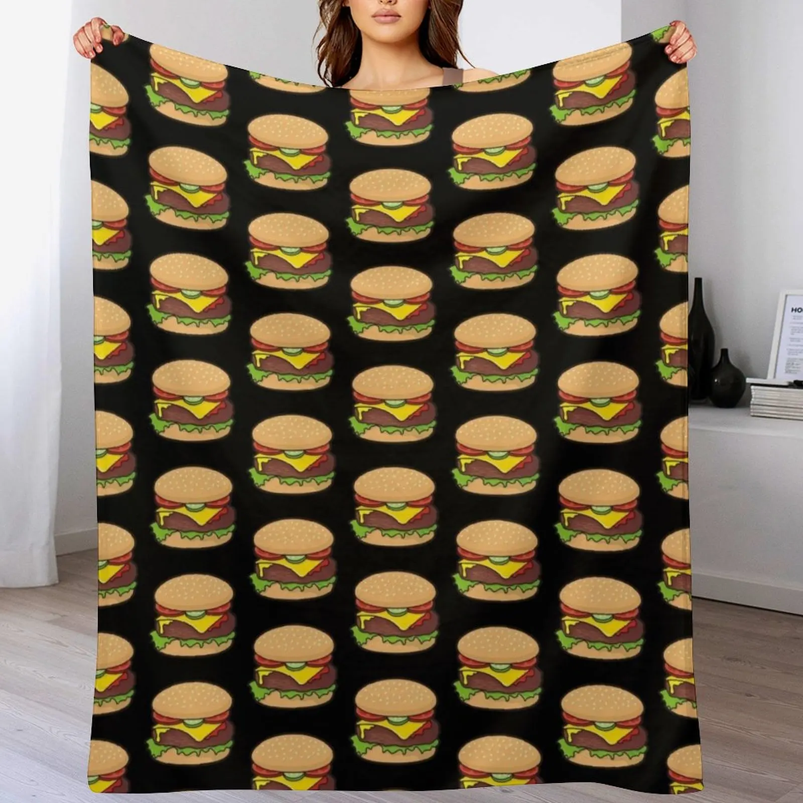 

Cheeseburger Pattern Throw Blanket Soft Sherpa Fleece Warm Blanket for Winter