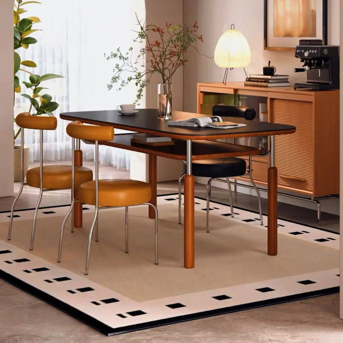 Slate dining table, simple small home type, modern semi-circular Nordic rectangular dining table