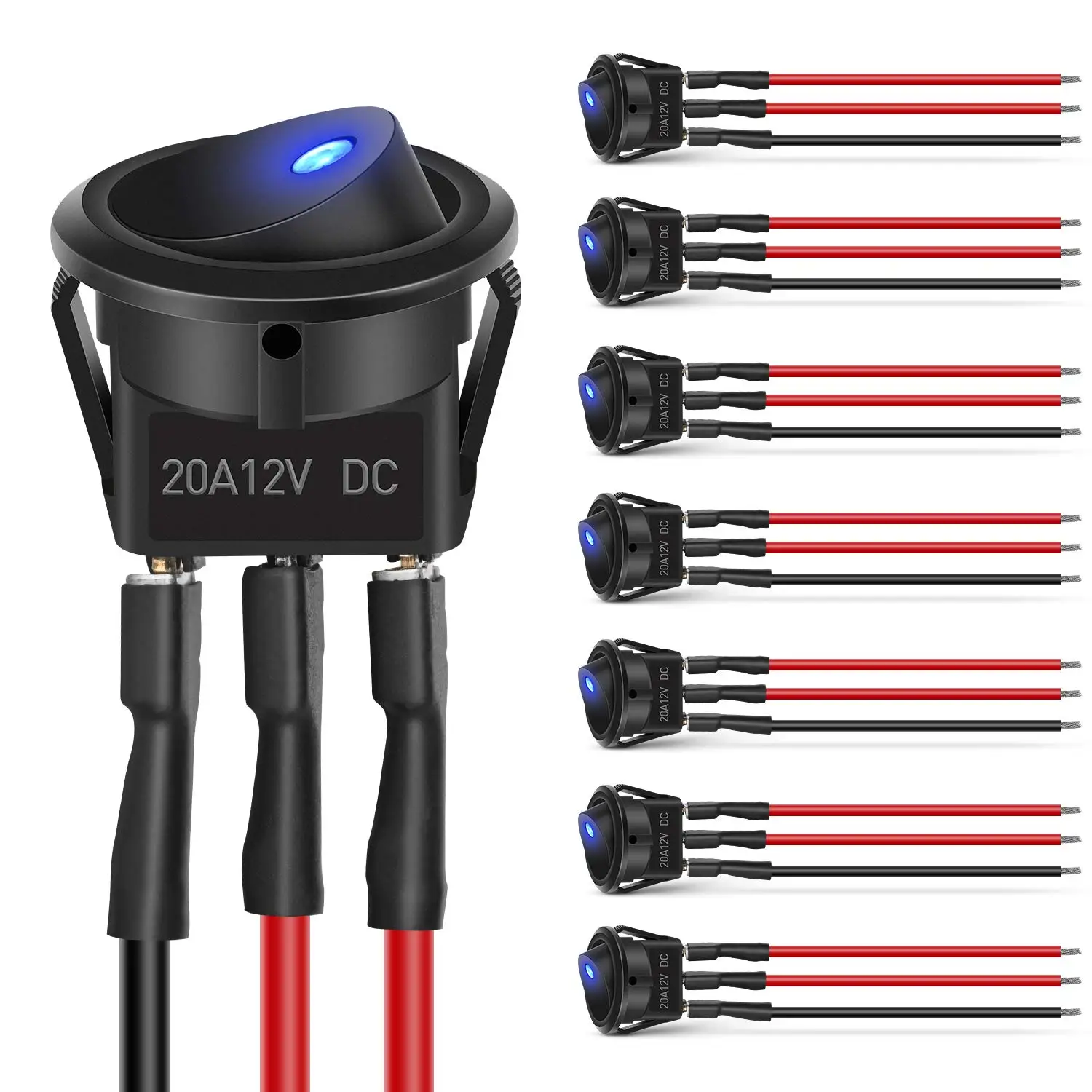 

Nilight 8PCS 12V 20A Round Blue Toggle LED Rocker Switch On-Off Control SPST 3Pins for Car Truck Boat Marine Off-Road