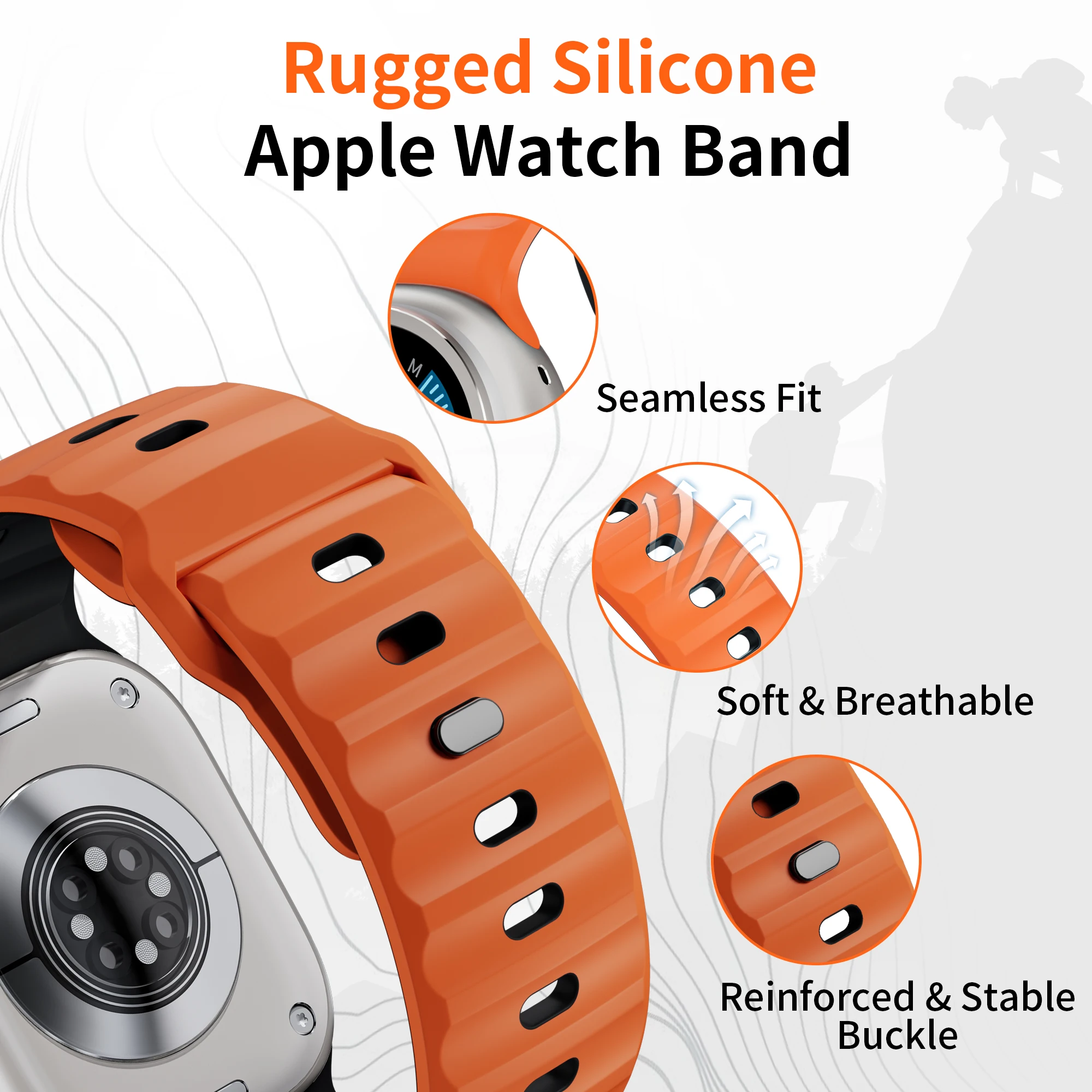 Sport Silicone Straps For Apple Watch Band 45mm 44mm 42mm 46mm 49mm Rugged Bracelet correa IWatch Series 10 SE 9 8 7 6 3 Ultra 2