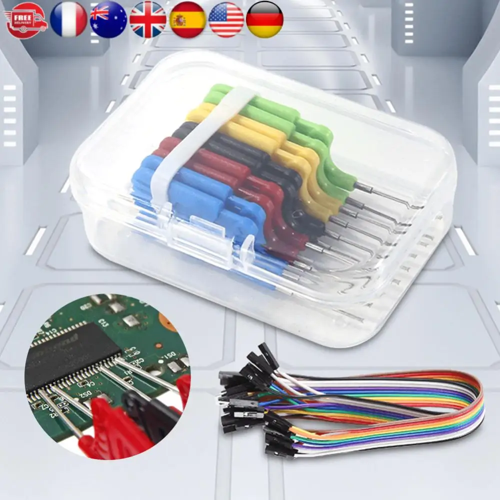 

10pcs/set SDK08 Test Clips with Jumper Wires Ultra Small Clip 40V Chip Foot Clip 2A Micro IC Clamp Electrical Testing Clip