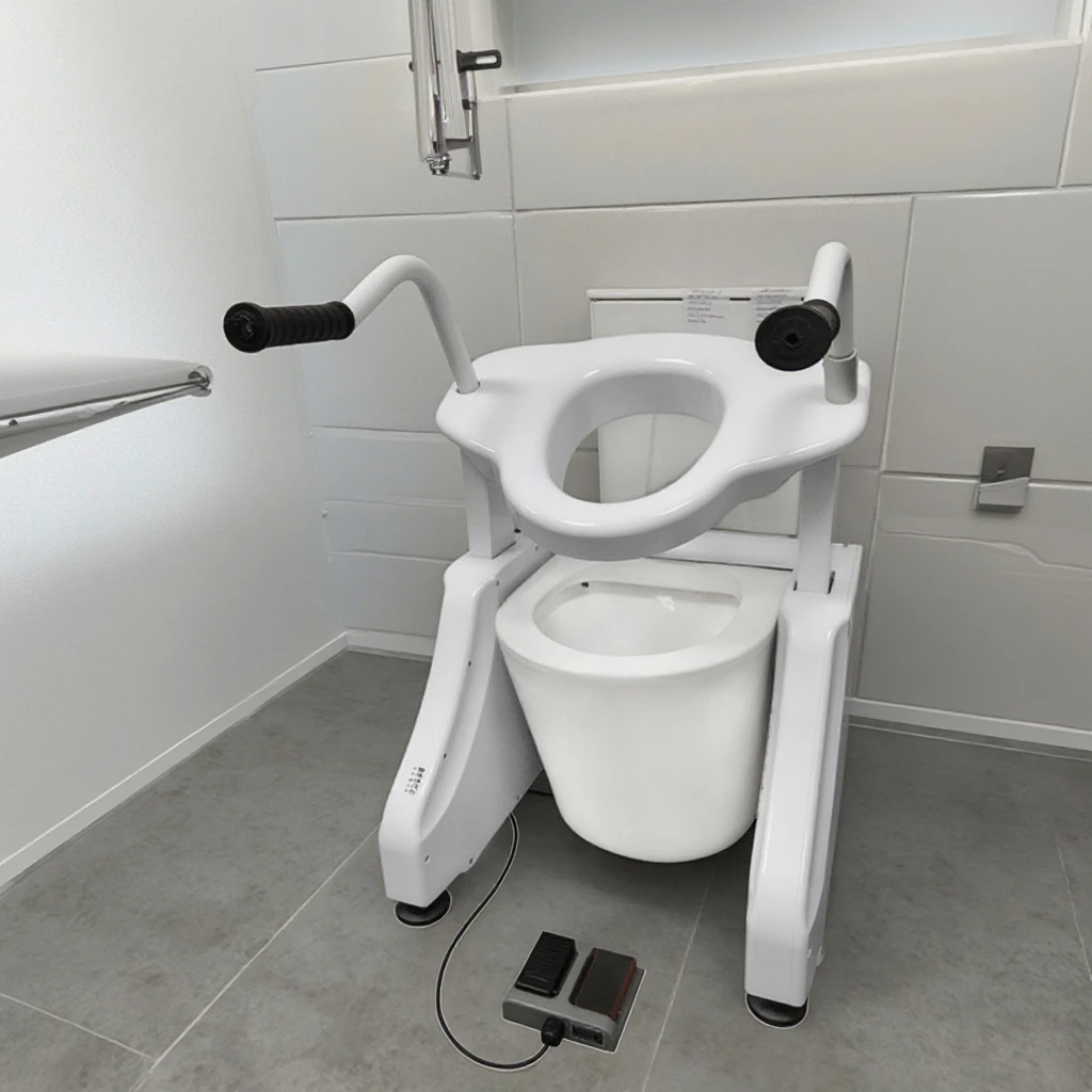 

Transfer Chair with Manual Height Adjustable Lift, Commode Toilet Chair, 60.6x52.5x71cm Patient Lift for Disabled, Home Aid