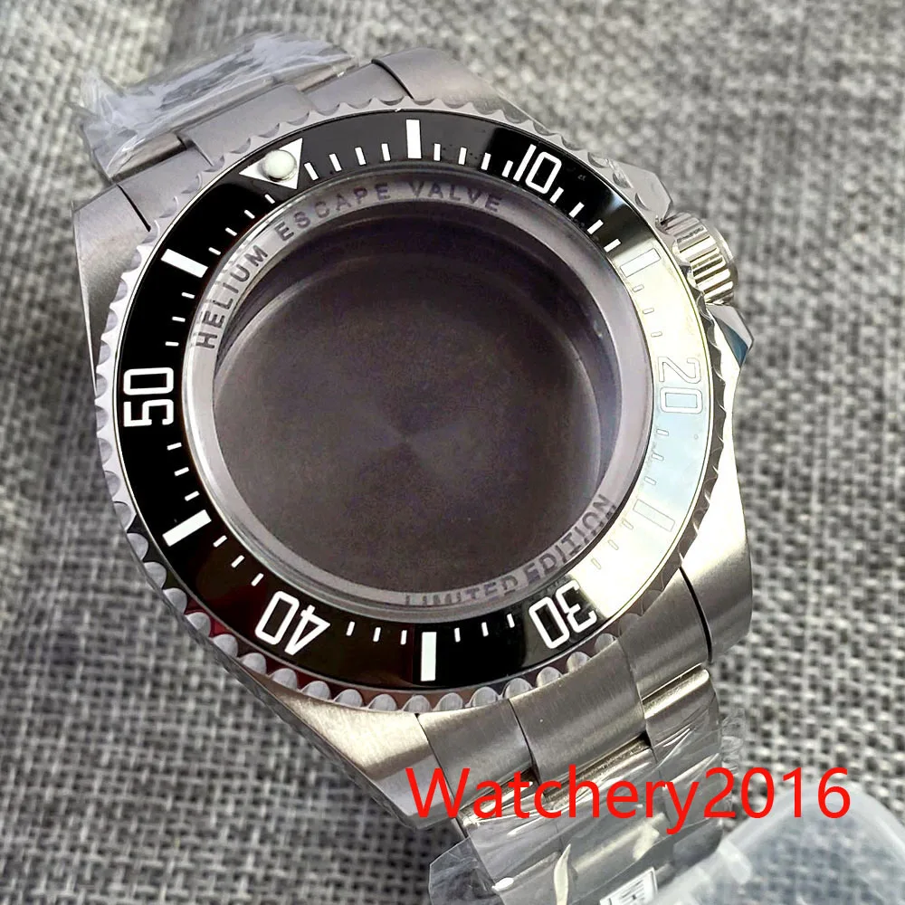 

43MM Watch Parts Blue Black Bezel Solid Back Watch Case Bracelet Letter Chapter ring Fit NH35 NH36 2824 Movement