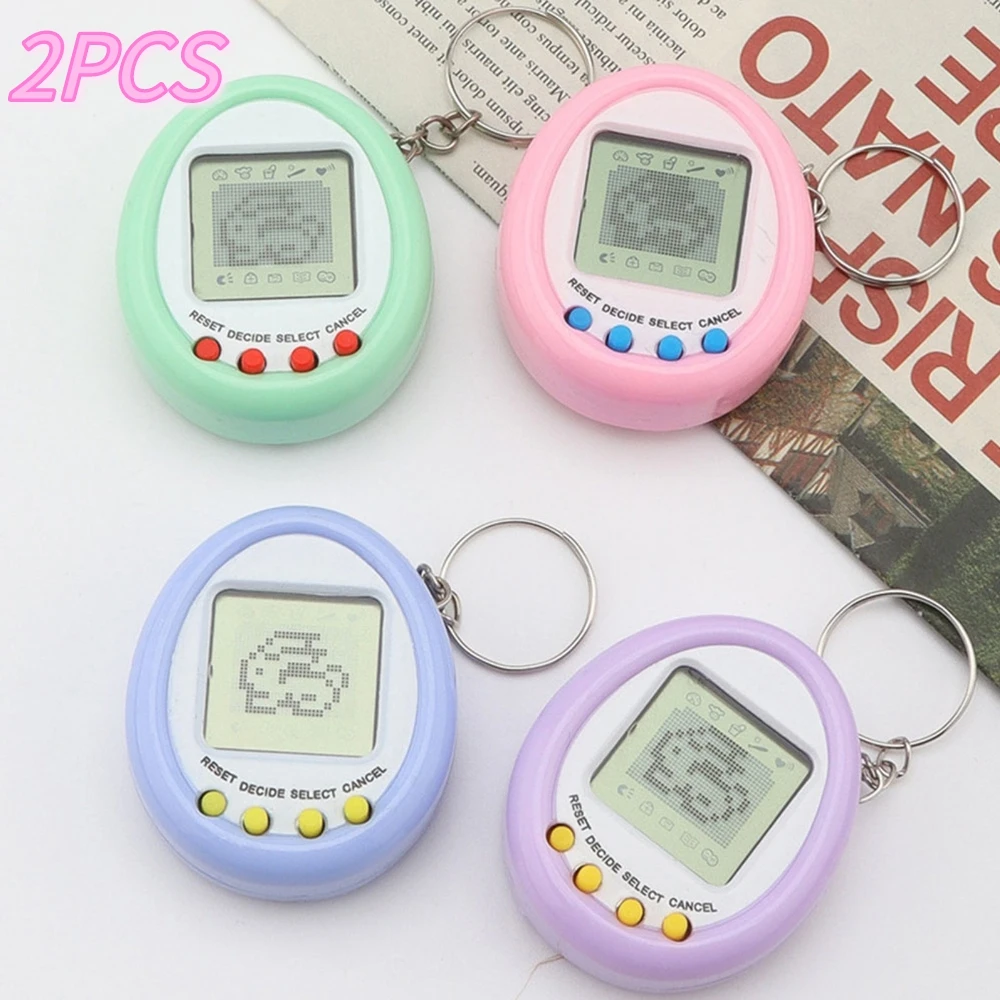 2PCS Macaron Mini Electronic Pet Machine Virtual Pet Tamagotchi Toy With Keyring Virtual Cyber Toy For Kids Birthday Gifts