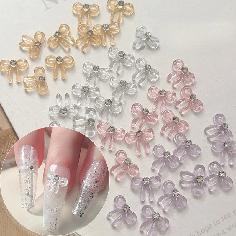 

Chic Transparent Line Bowknot Rhinestone Colorful Resin Bow Tie Ice Penetrating Ribbon Nail Art Decorations Manicure Accessories
