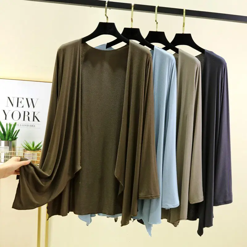 Modal Sun Protection Shirt Wrap Outerwear Thin Long Sleeve Open Cardigan Women Irregular Air Conditioning Shirt Casual Loose Fit