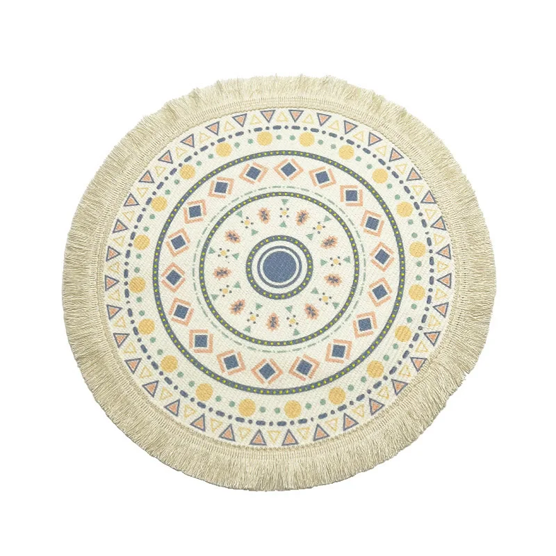 Bohemian Cotton Round Placemat Heat-Resistant Anti-Scald Table Mat with Tassels for Home Kitchen Cup Coaster view 6