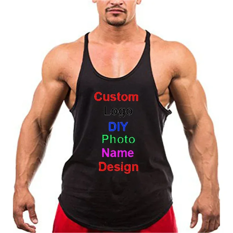 DIY Personalized Customized Logo Y Back Gym Sports Men Cotton Fitness Bodybuilding Workout Singlet