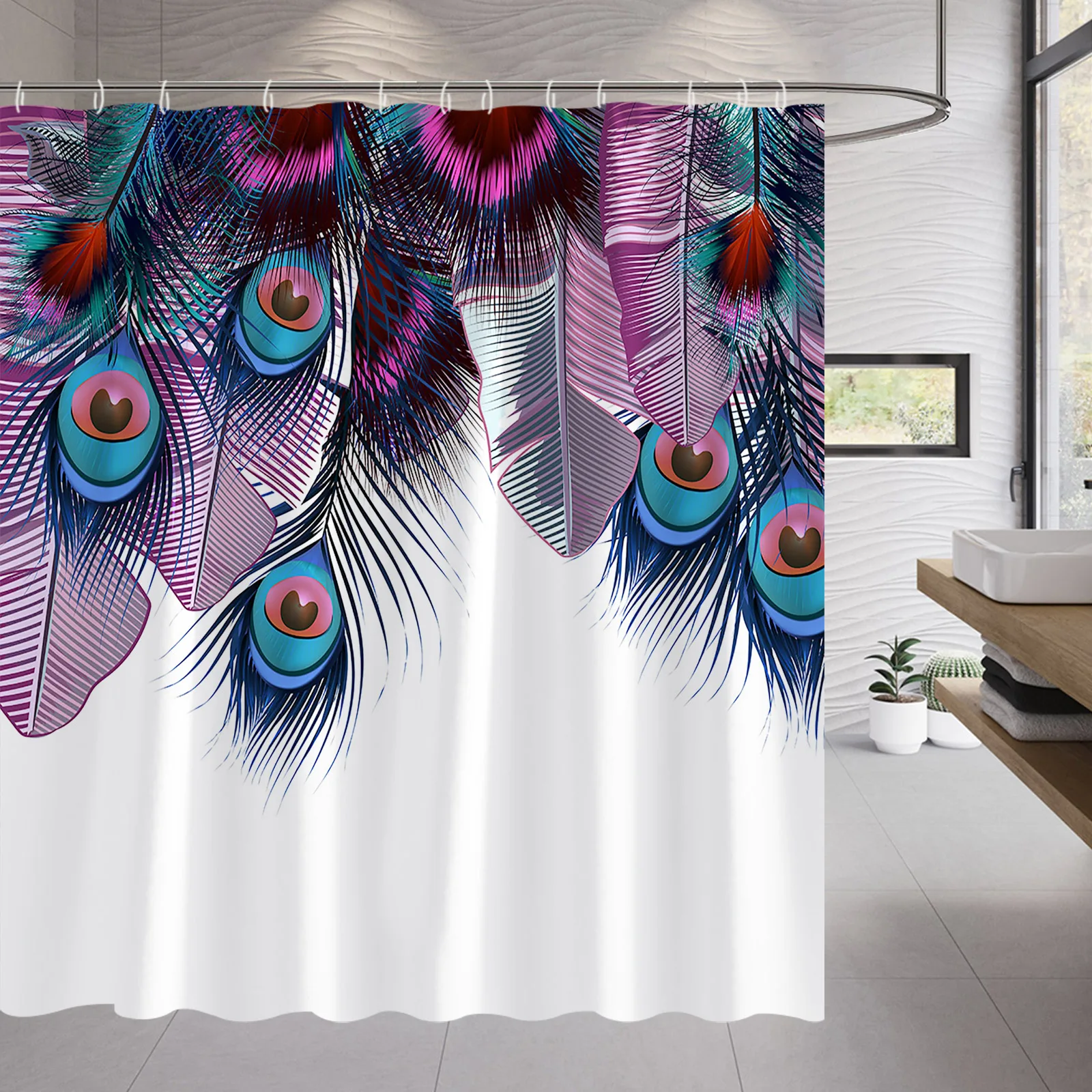 

Peacock Feather Shower Curtain for Bathroom Decor Purple Teal Green Bathroom Accessories Set for Women Girl Fabric Bath Curtains