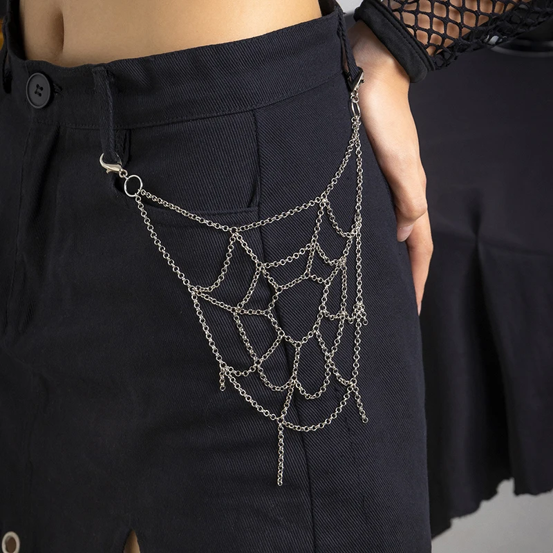 

Punk Waist Chain Belt in Spider Web Silver Trousers Chain for Women Girl Men Jeans Belt Chain with Hook for Clothes Pant Cool