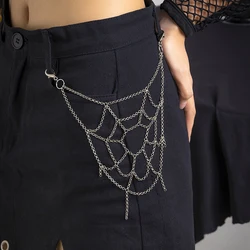 Punk Waist Chain Belt in Spider Web Silvery Trousers Chain for Women Girl Men Jeans Belt Chain with Hook for Clothes Pant Cool