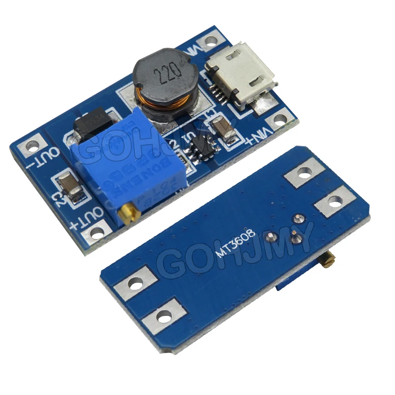 MT3608 2V-24V to 5V 9V 12V 28V DC-DC  2A Boost Plate Step Up Module Adjustable Boost Module  with/without MICRO USB