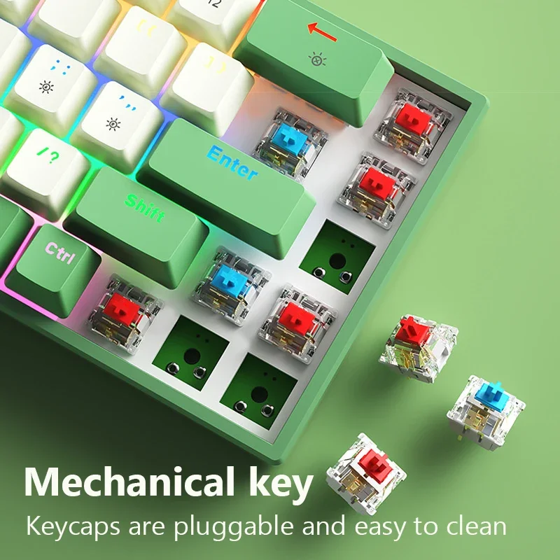 Wired Mechanical Keyboard Ergonomics 68 Keys RGB Hotswap Type-C Gaming Keyboard PBT Keycaps Keyboards For PC Computer Laptop