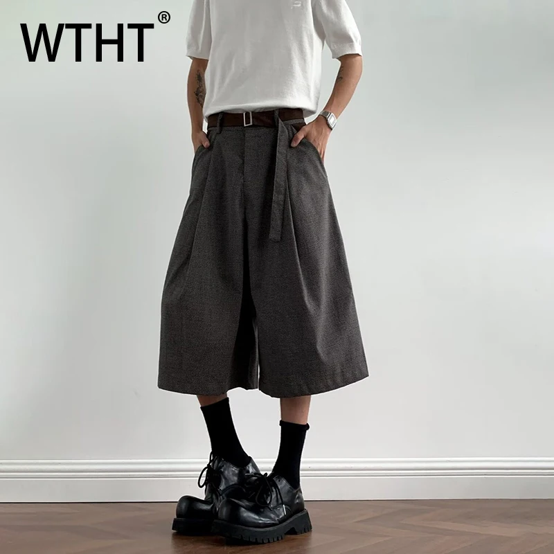 

WTHT модные мужские лоскутные шорты с поясом контрастного цвета, модные летние шорты 2025 года с высокой талией, широкие шорты, мужские 2A1229