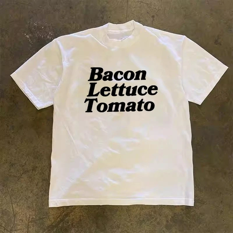 2026 New Cool Cotton T Shirt Bacon Lettuce Tomato Letter Print Short Sleeve T Shirt