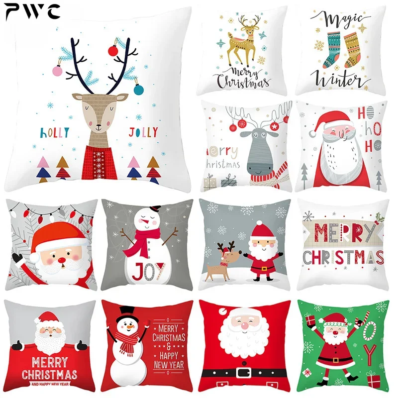 Christmas Cushion Cover Christmas Decorations For Home Sofa 2020 Xmas Gifts Santa Claus Polyester Throw Pillowcase 45*45