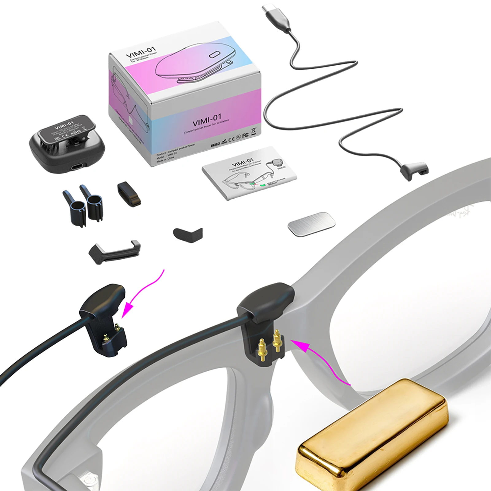 

Зарядная подставка 800 мАч, портативная зарядная док-станция, компактный дизайн, аксессуары для питания, аксессуары для умных очков Meta