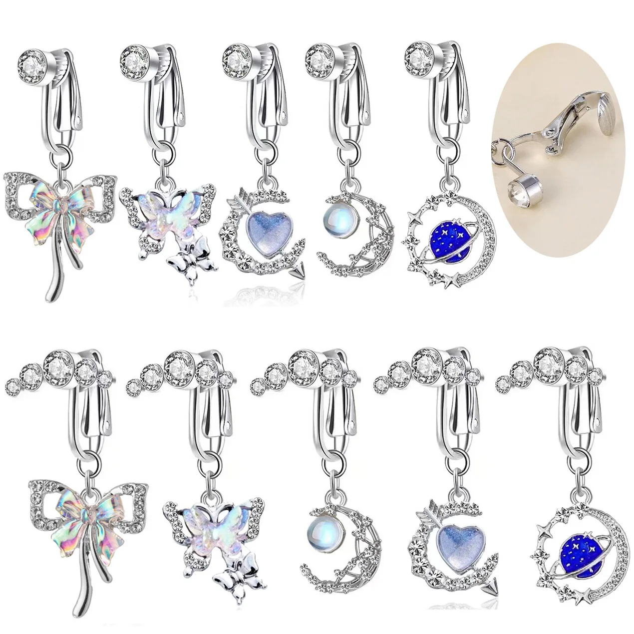 Faux Fake Belly Button Piercing Dangling Navel Rings Butterfly Heart Fake Belly Clip Women On Belly Button Rings Non Piercing