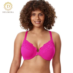 DELIMIRA Women's Front Closure Plus Size Full Coverage Lace Underwire Racerback Bra D DD E F