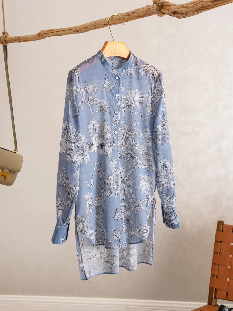 

YongLeap, летняя новая серия, длинная женская хлопковая офисная одежда свободного кроя с воротником-стойкой и принтом орехов YongLeap