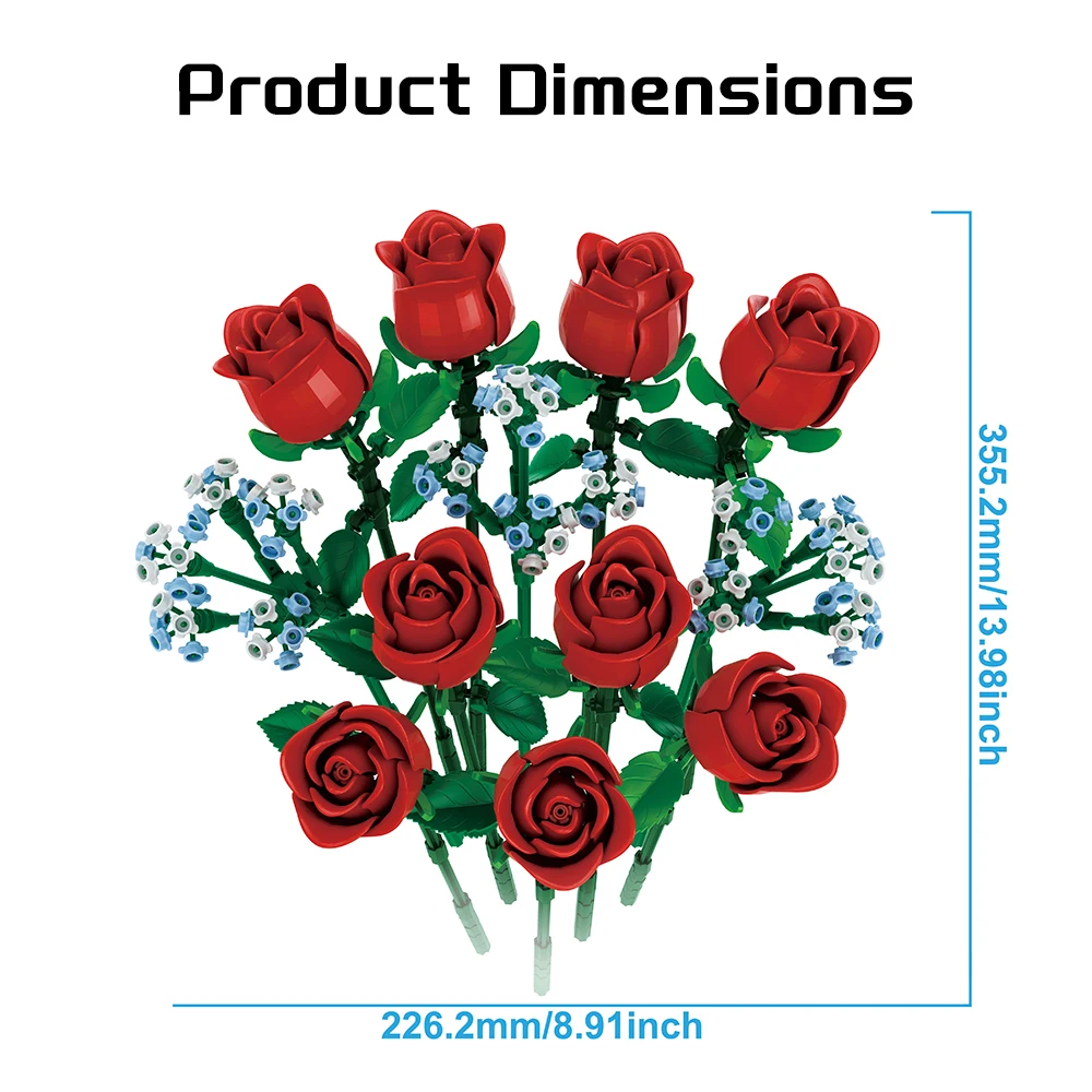 649Pcs Valentine Wedding Rose Bouquet Building Blocks, DIY Eternal Flower Bricks Decor, Holiday Gift