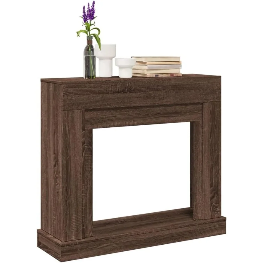vidaXL Brown Oak Fireplace Surround - Engineered Wood Mantel for Electric Flames with Functional Shelf 39.4 x 11.8 x 34.4 Inche