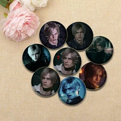 Leon Kennedy Round Brooches Handmade Creative Badge for Backpack Hat Jewelry Accessories Gifts Evil Game HD Print Pins