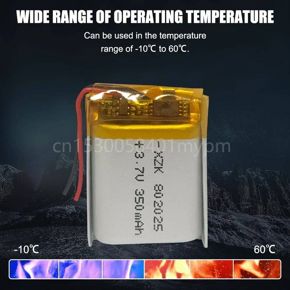 802025 Li-Po Cells 3.7V 350mAh Lithium Polymer Rechargebale Battery for MP3 GPS Toys Voice Recorder Bluetooth Headsets
