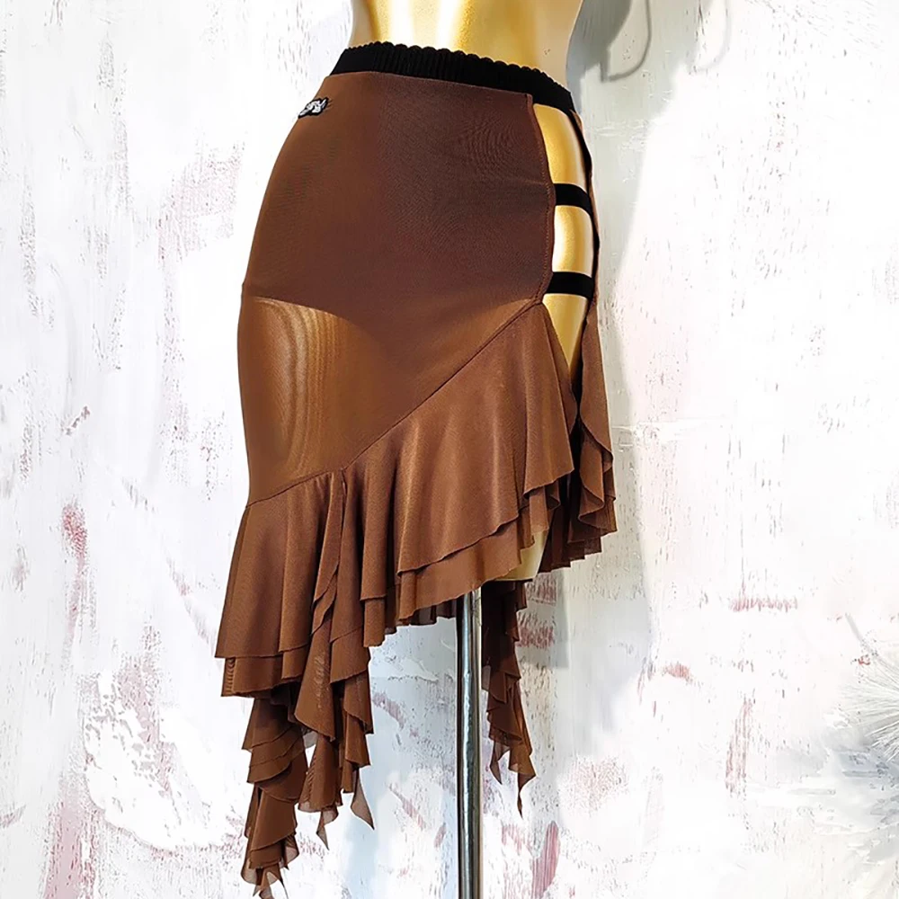 Jupe de danse latine à volants, Costume de danse latine pour femmes, vêtements de Performance ajourés pour Salsa Rumba, nouvelle collection 2025