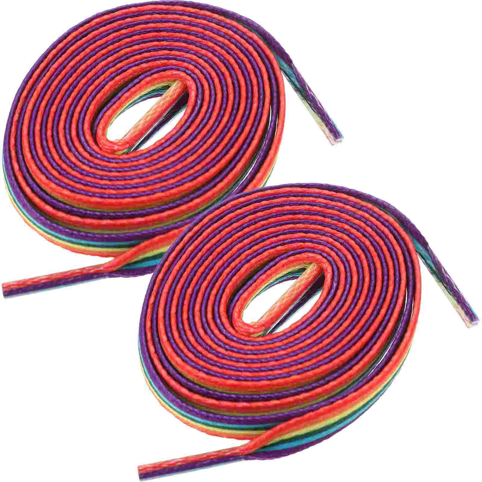 

2 Pairs Shoe Laces Rainbow Flat Canvas Shoelace Sports Colored Shoelaces Colorful Polyester Woven Sneakers Child